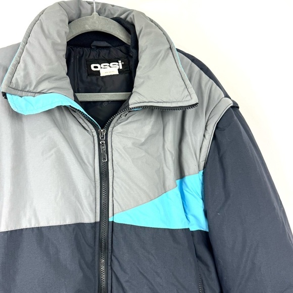 VTG 80s Ossi Jacket Ski Puffer Coat Vest Zip Off Sleeves Men’s M Colorblock Rare - Picture 3 of 11